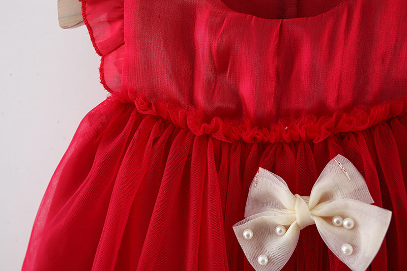 Girls Solid Round Neck Gathered or Pleated A-Line Dress