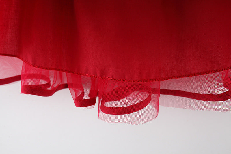 Girls Solid Round Neck Gathered or Pleated A-Line Dress