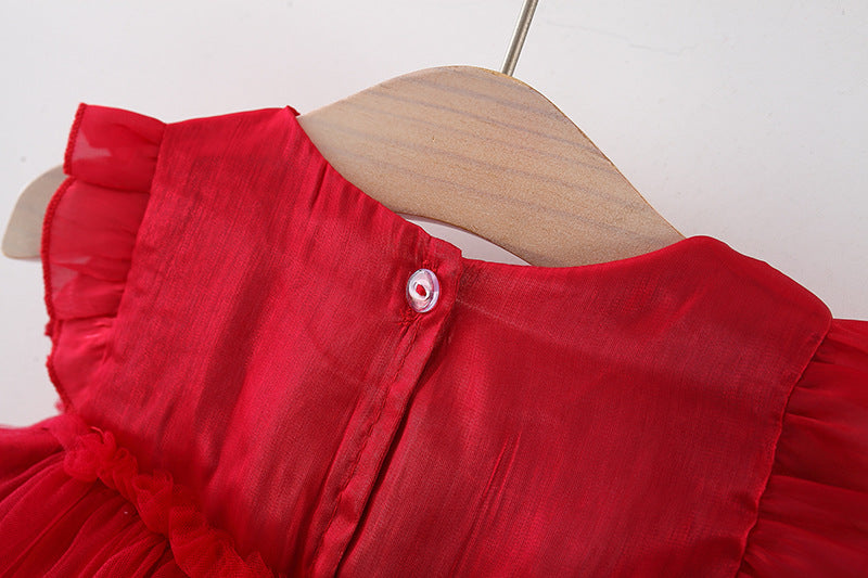 Girls Solid Round Neck Gathered or Pleated A-Line Dress