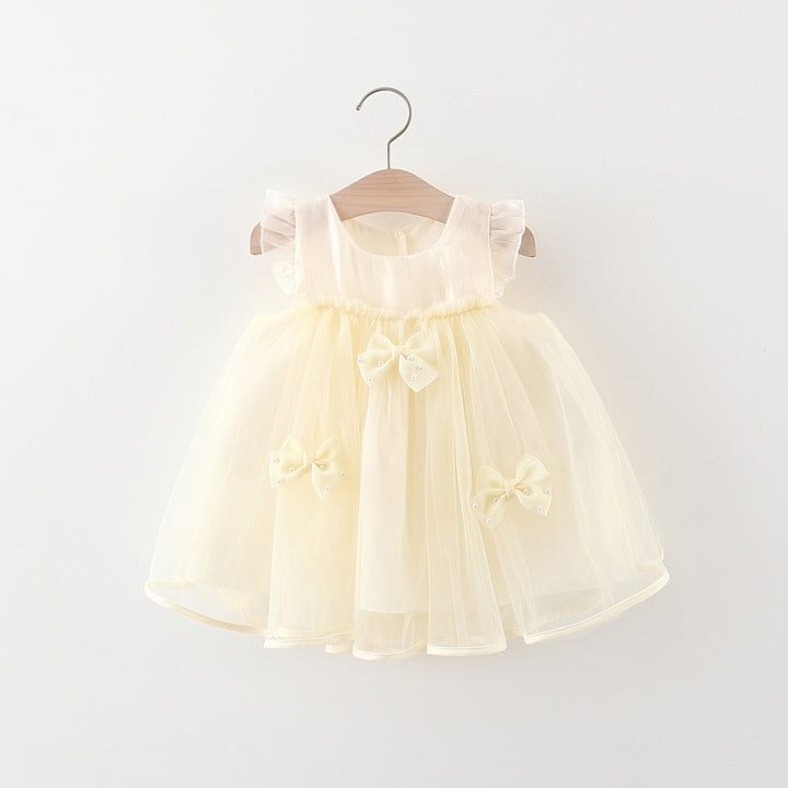 Girls Solid Round Neck Gathered or Pleated A-Line Dress