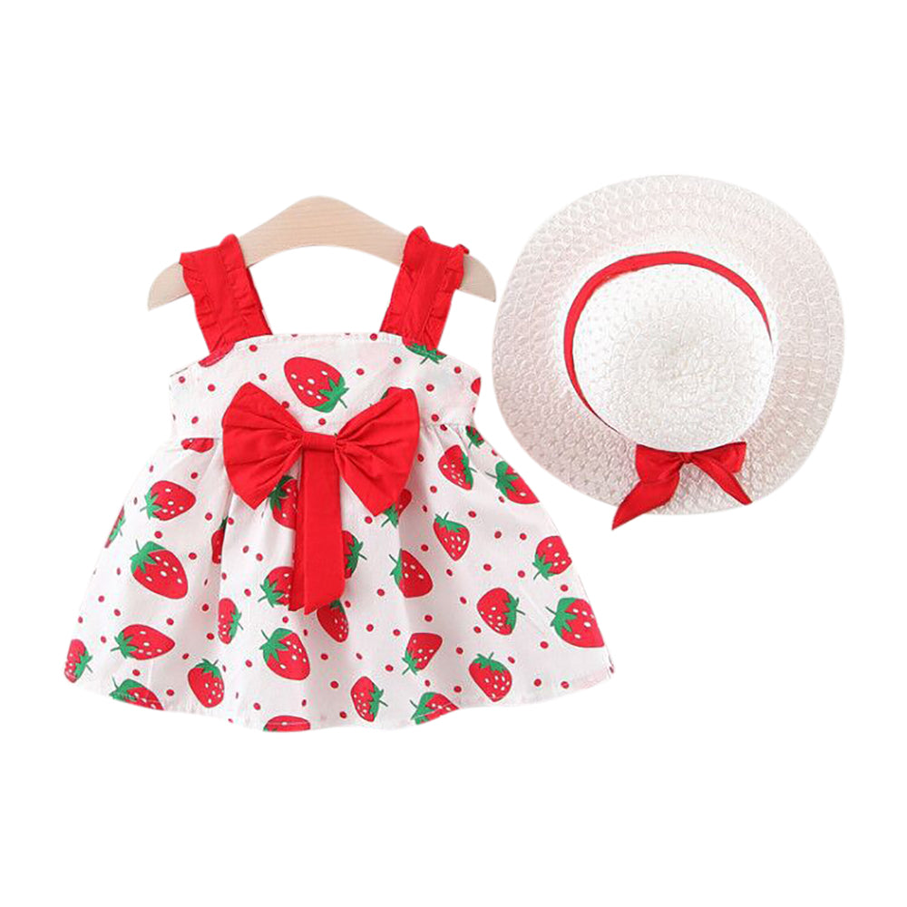 Girls Printed A-Line Mini Dress With Hat