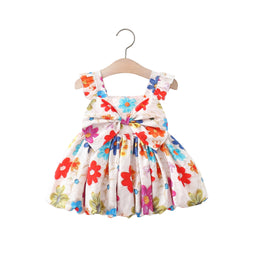 Girls Floral Printed Flutter Sleeve A-Line Dress