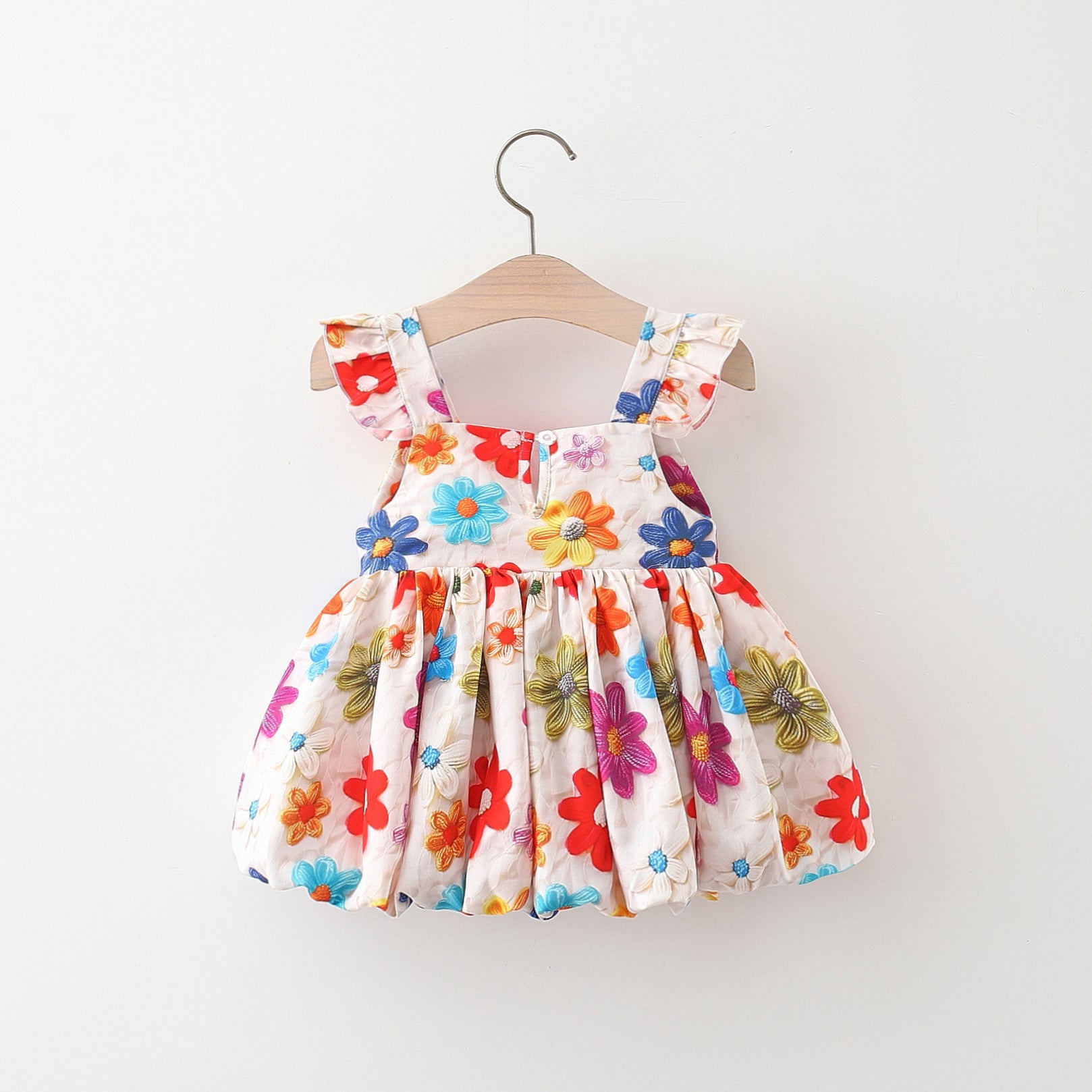 Girls Floral Printed Flutter Sleeve A-Line Dress