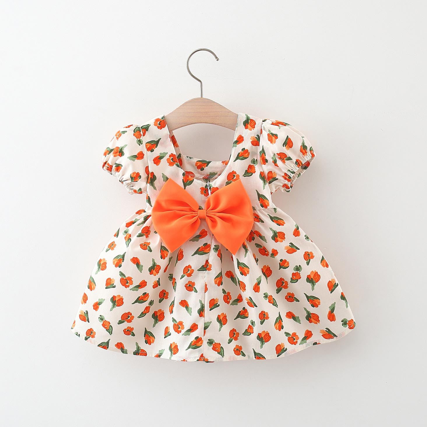 Girls Floral Printed Puff Sleeve A-Line Dress