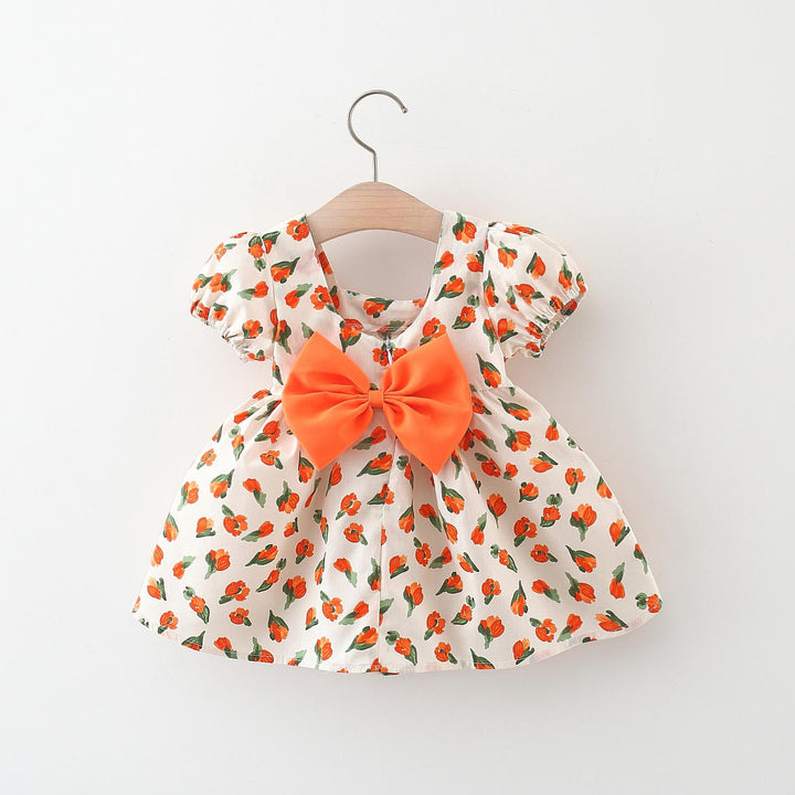 Girls Floral Printed Puff Sleeve A-Line Dress