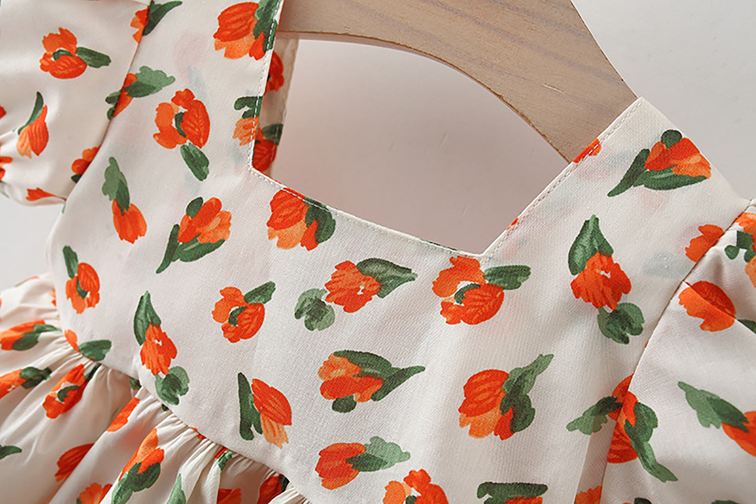 Girls Floral Printed Puff Sleeve A-Line Dress