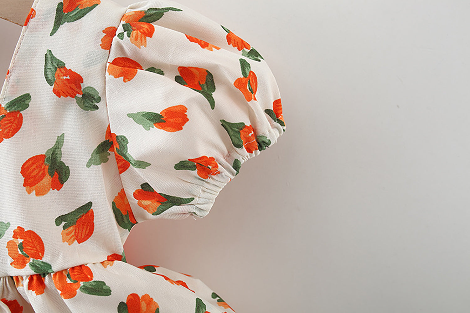 Girls Floral Printed Puff Sleeve A-Line Dress