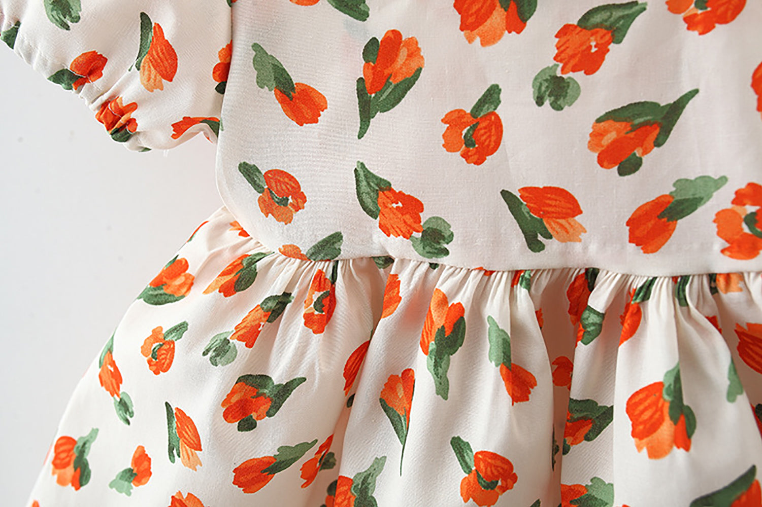Girls Floral Printed Puff Sleeve A-Line Dress