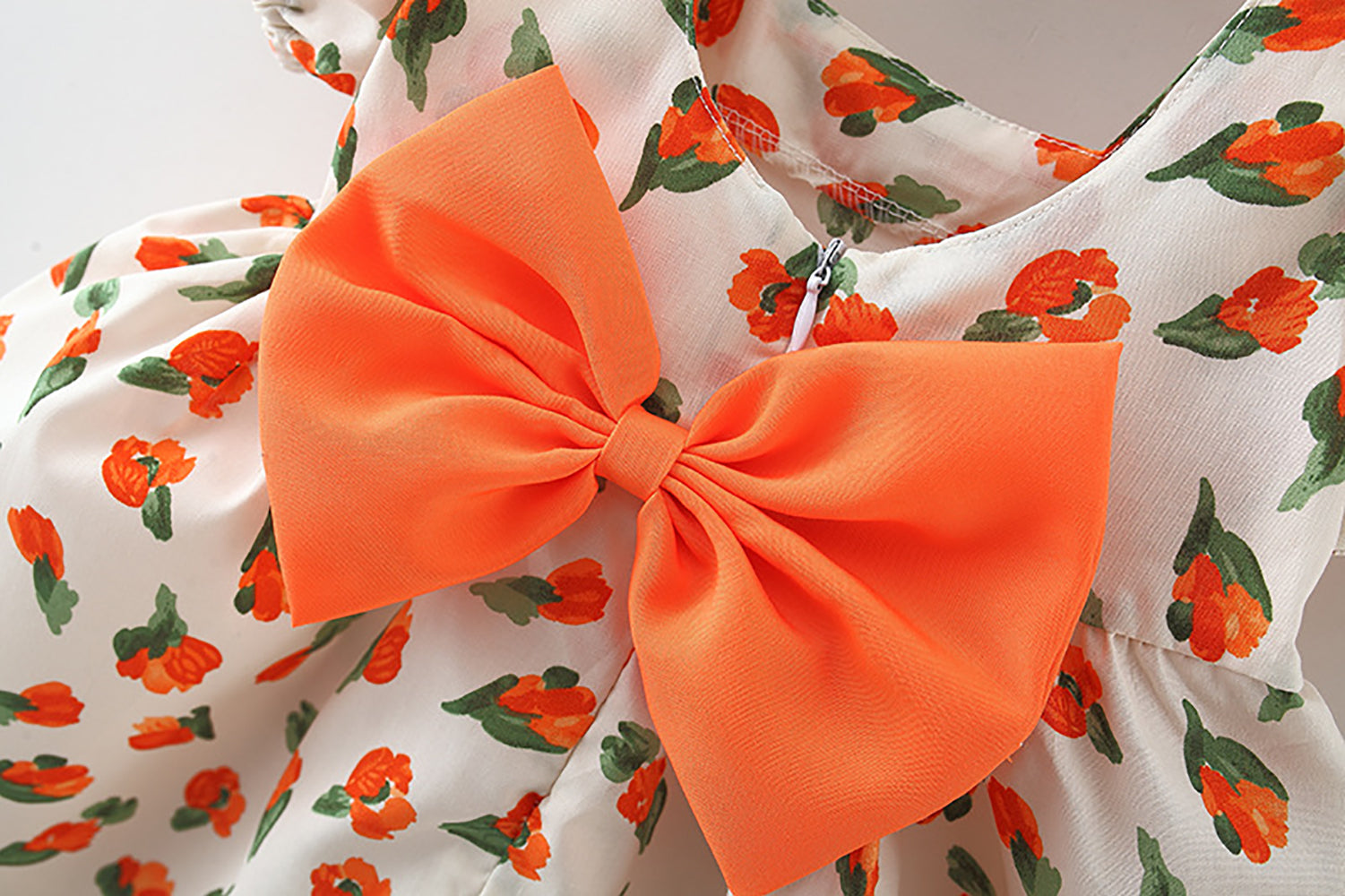 Girls Floral Printed Puff Sleeve A-Line Dress