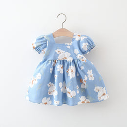 Girls Floral Printed Gathered or Pleated Cotton A-Line Dress