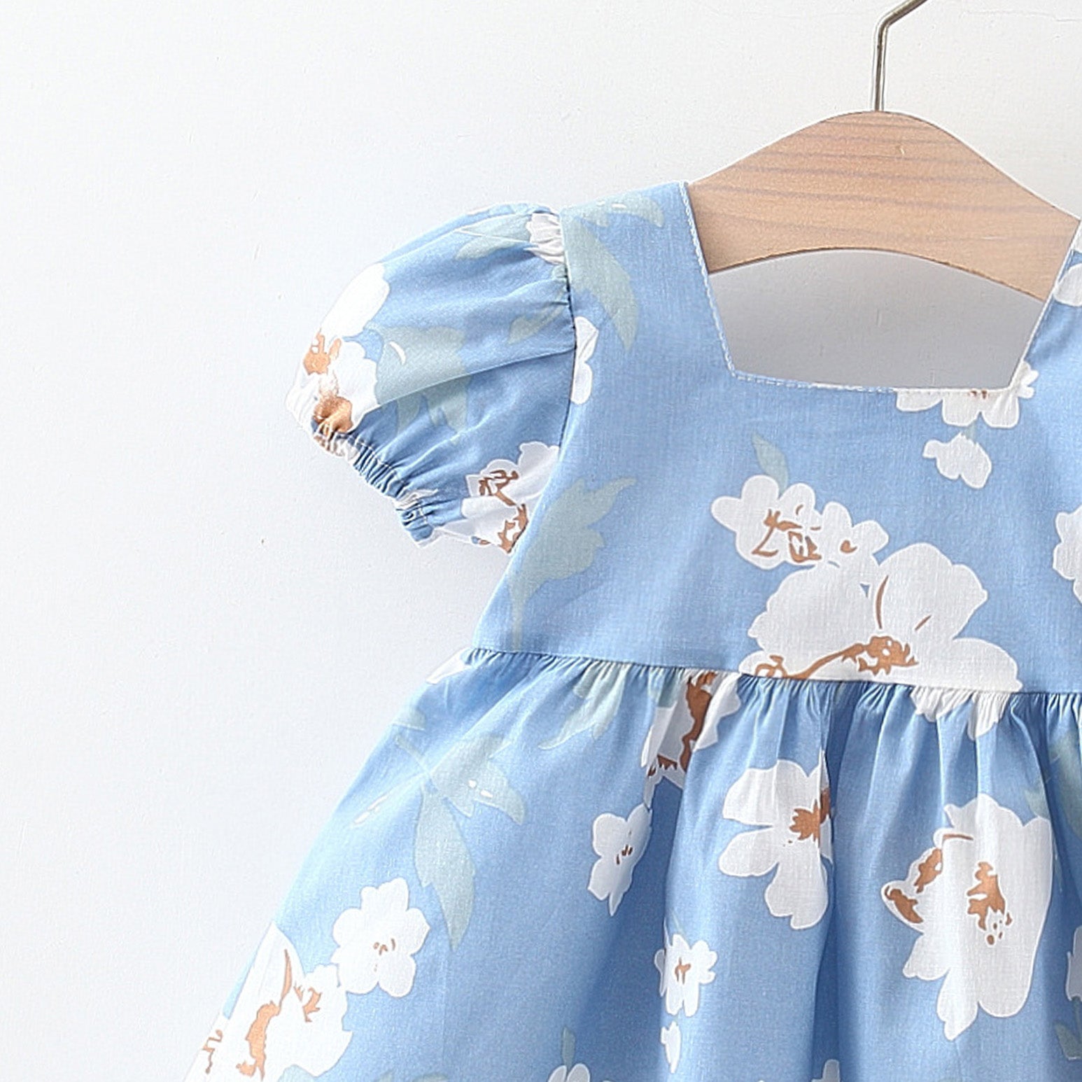 Girls Floral Printed Gathered or Pleated Cotton A-Line Dress