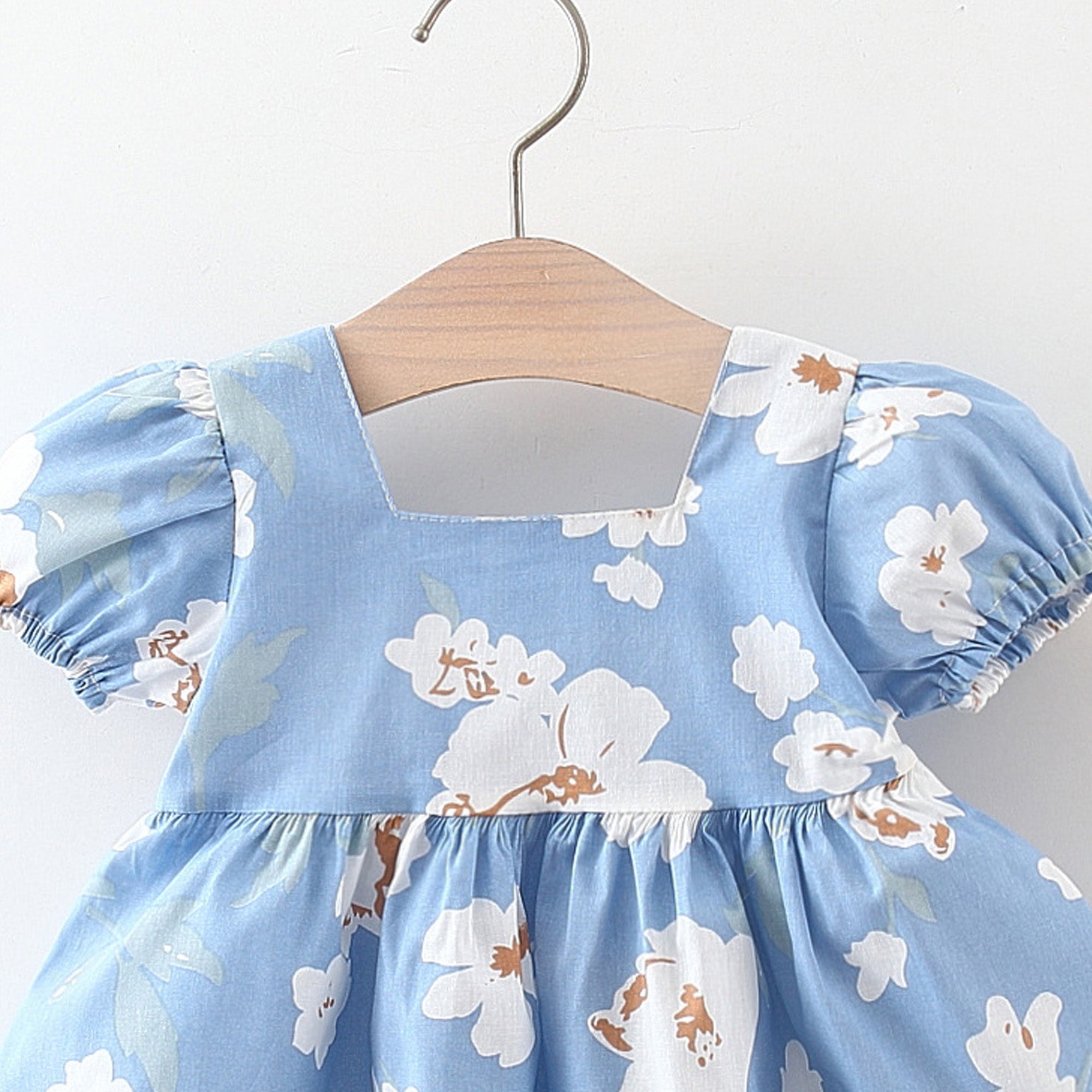 Girls Floral Printed Gathered or Pleated Cotton A-Line Dress