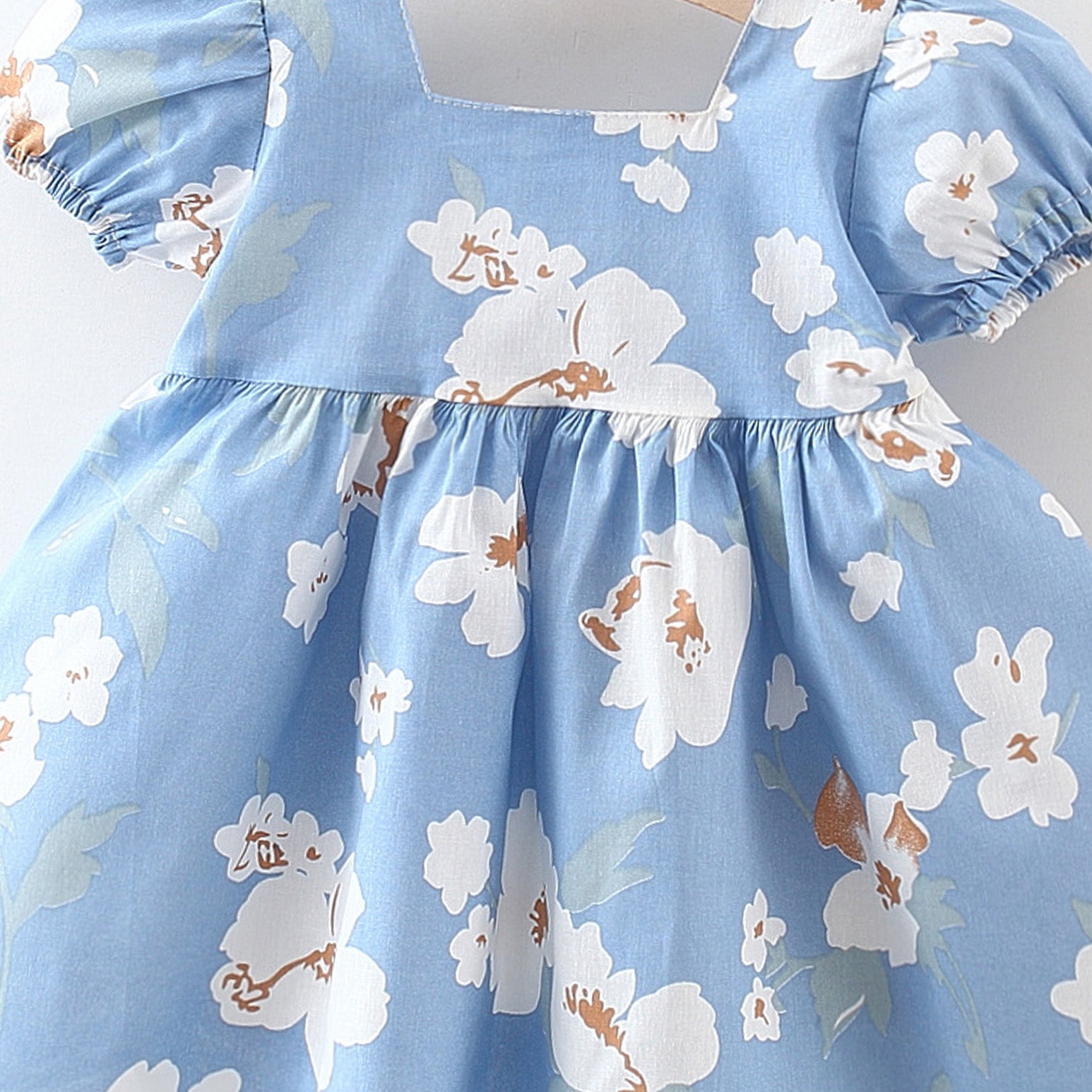 Girls Floral Printed Gathered or Pleated Cotton A-Line Dress