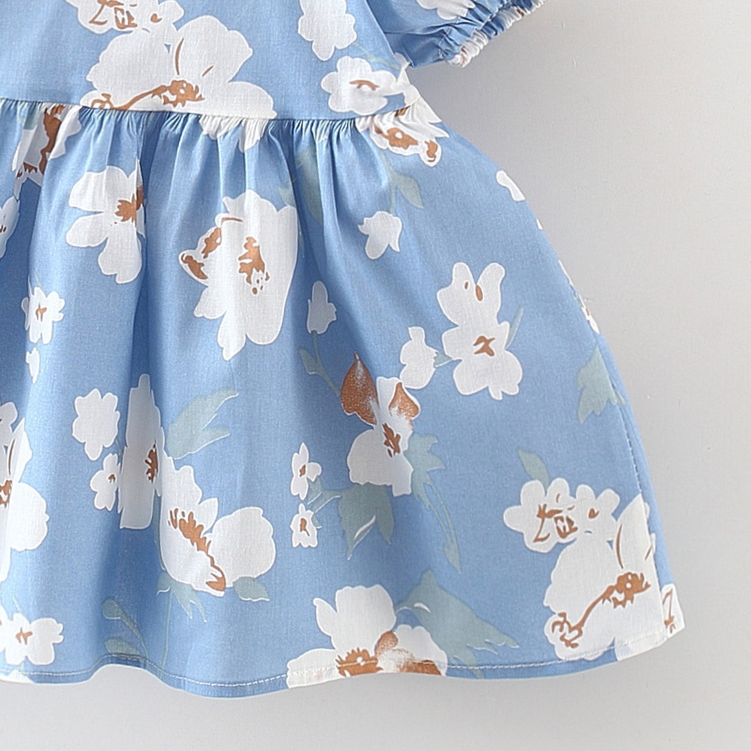 Girls Floral Printed Gathered or Pleated Cotton A-Line Dress