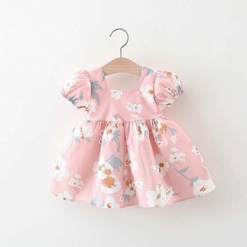 Girls Floral Printed Gathered or Pleated Cotton A-Line Dress