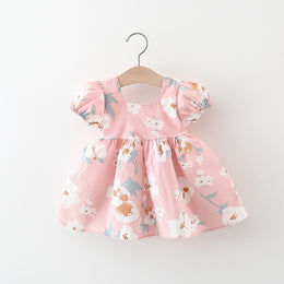 Girls Floral Printed Gathered or Pleated Cotton A-Line Dress