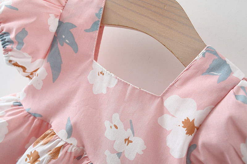 Girls Floral Printed Gathered or Pleated Cotton A-Line Dress