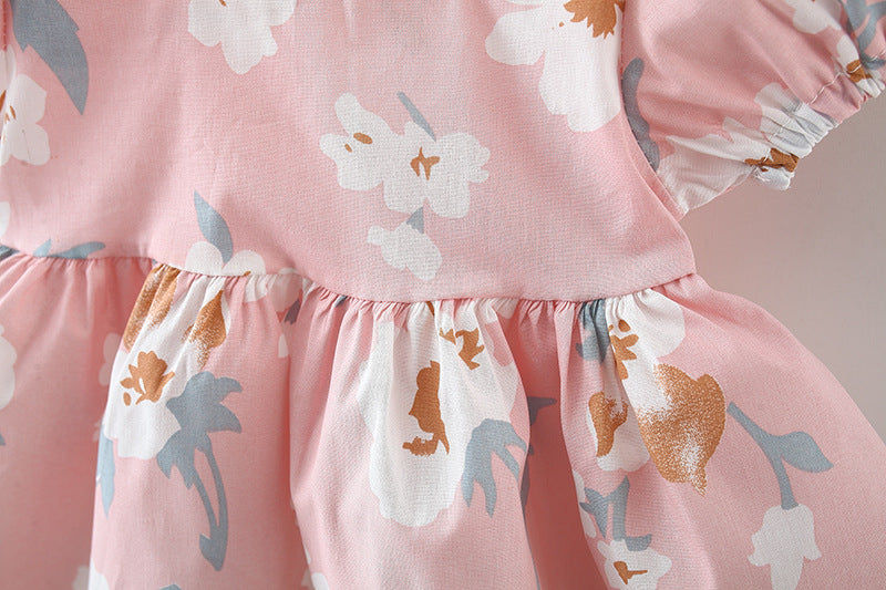 Girls Floral Printed Gathered or Pleated Cotton A-Line Dress