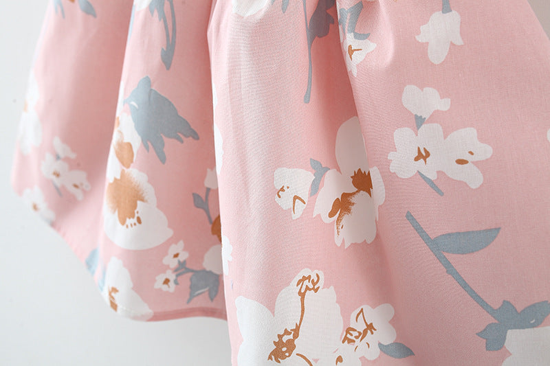Girls Floral Printed Gathered or Pleated Cotton A-Line Dress