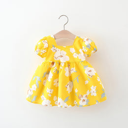 Girls Floral Printed Gathered or Pleated Cotton A-Line Dress