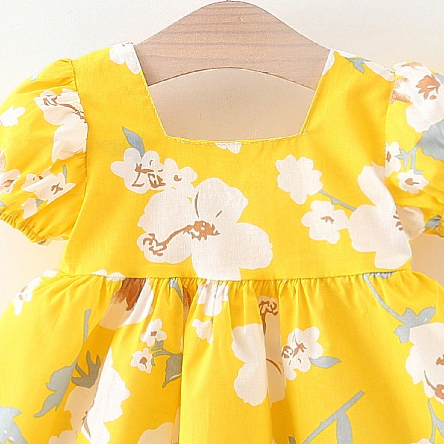 Girls Floral Printed Gathered or Pleated Cotton A-Line Dress