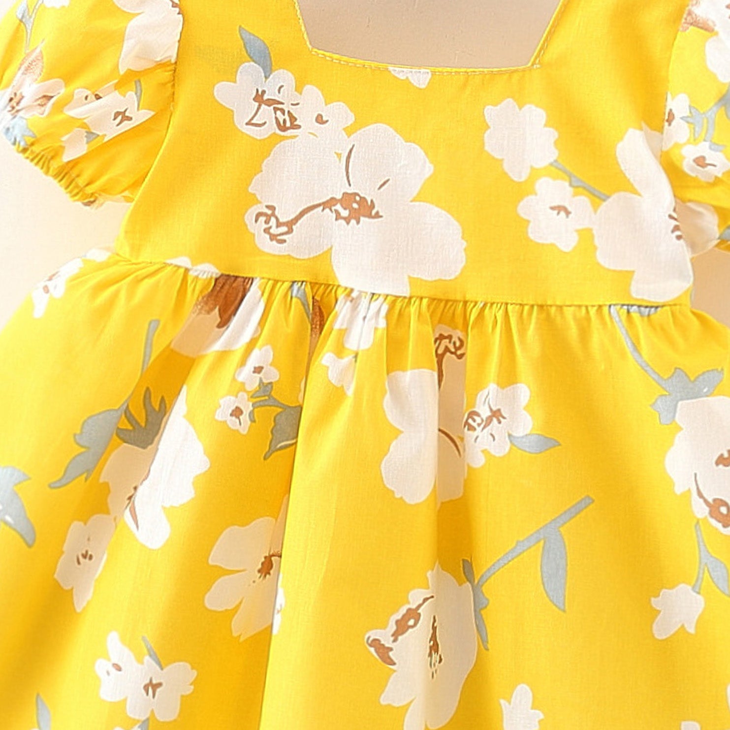 Girls Floral Printed Gathered or Pleated Cotton A-Line Dress