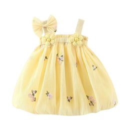 Girls Cotton Floral Embroidered A-Line Dress