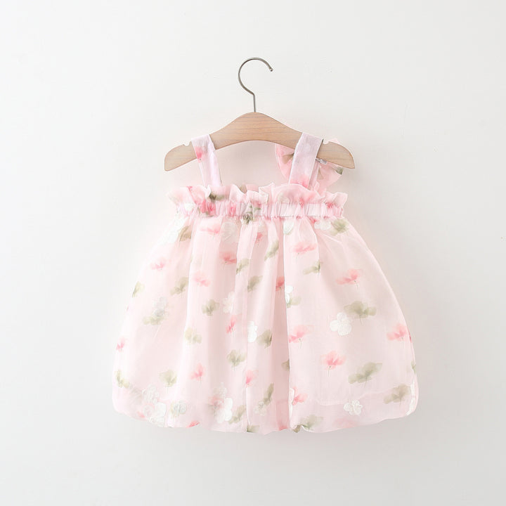 Girls Floral Print A-Line Cotton Dress