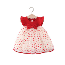 Girls Round Neck Short Flared Sleeves Print A-Line Dress