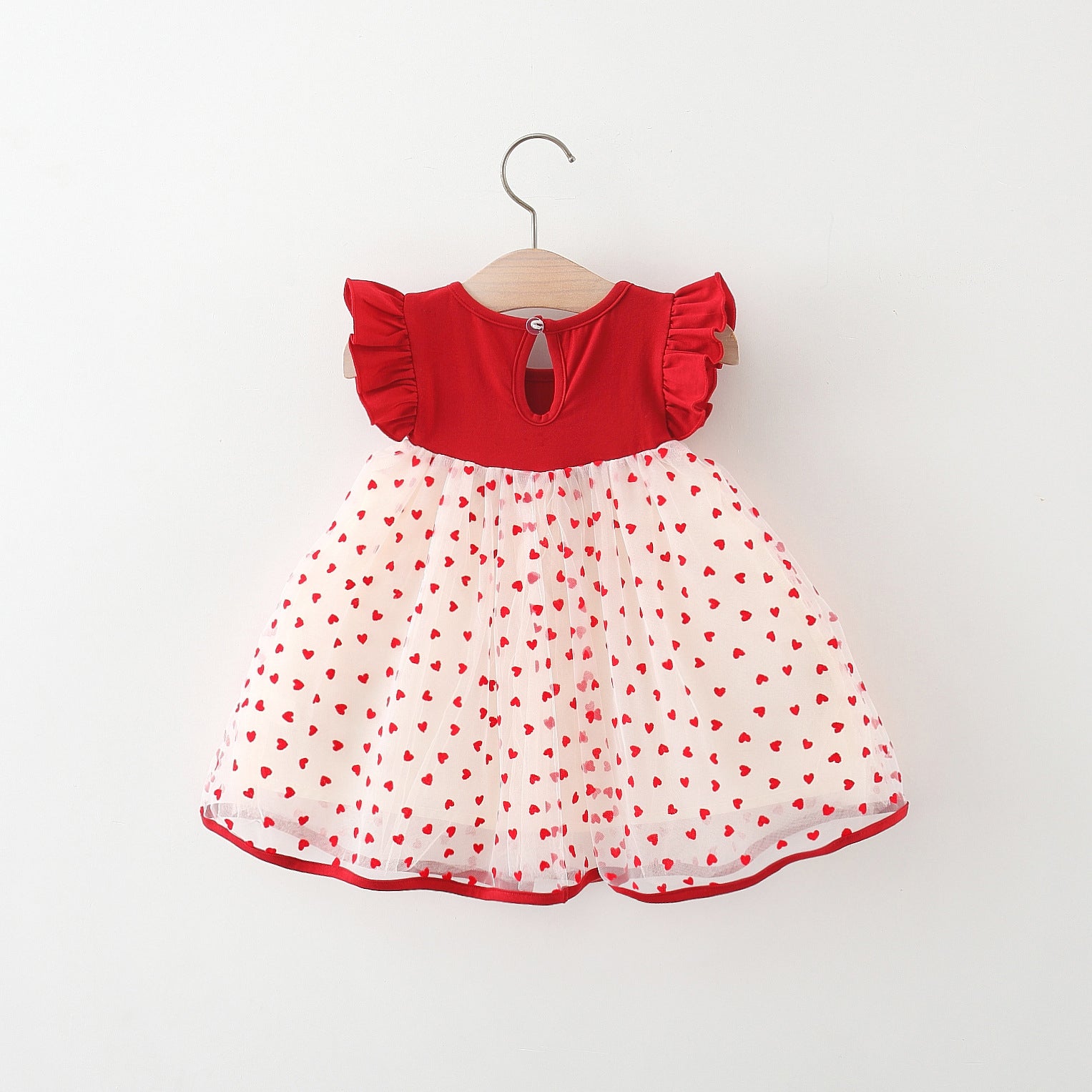 Girls Round Neck Short Flared Sleeves Print A-Line Dress