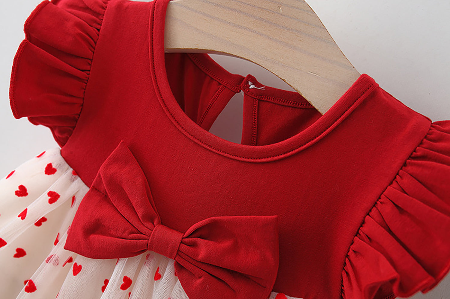 Girls Round Neck Short Flared Sleeves Print A-Line Dress