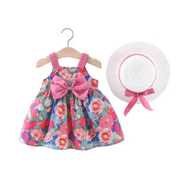 Girls Cotton Square Neck Sleeveless Floral Print A-Line Dress