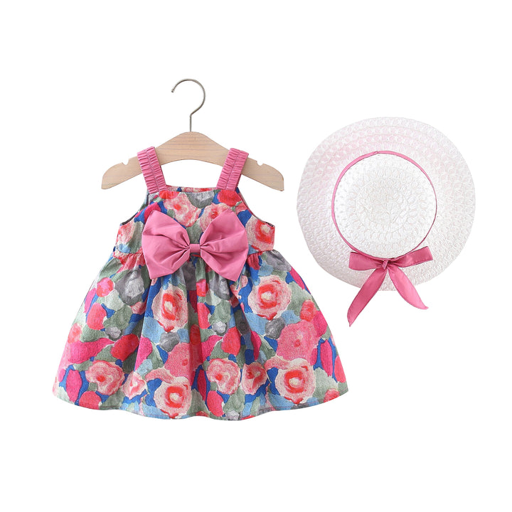 Girls Cotton Square Neck Sleeveless Floral Print A-Line Dress