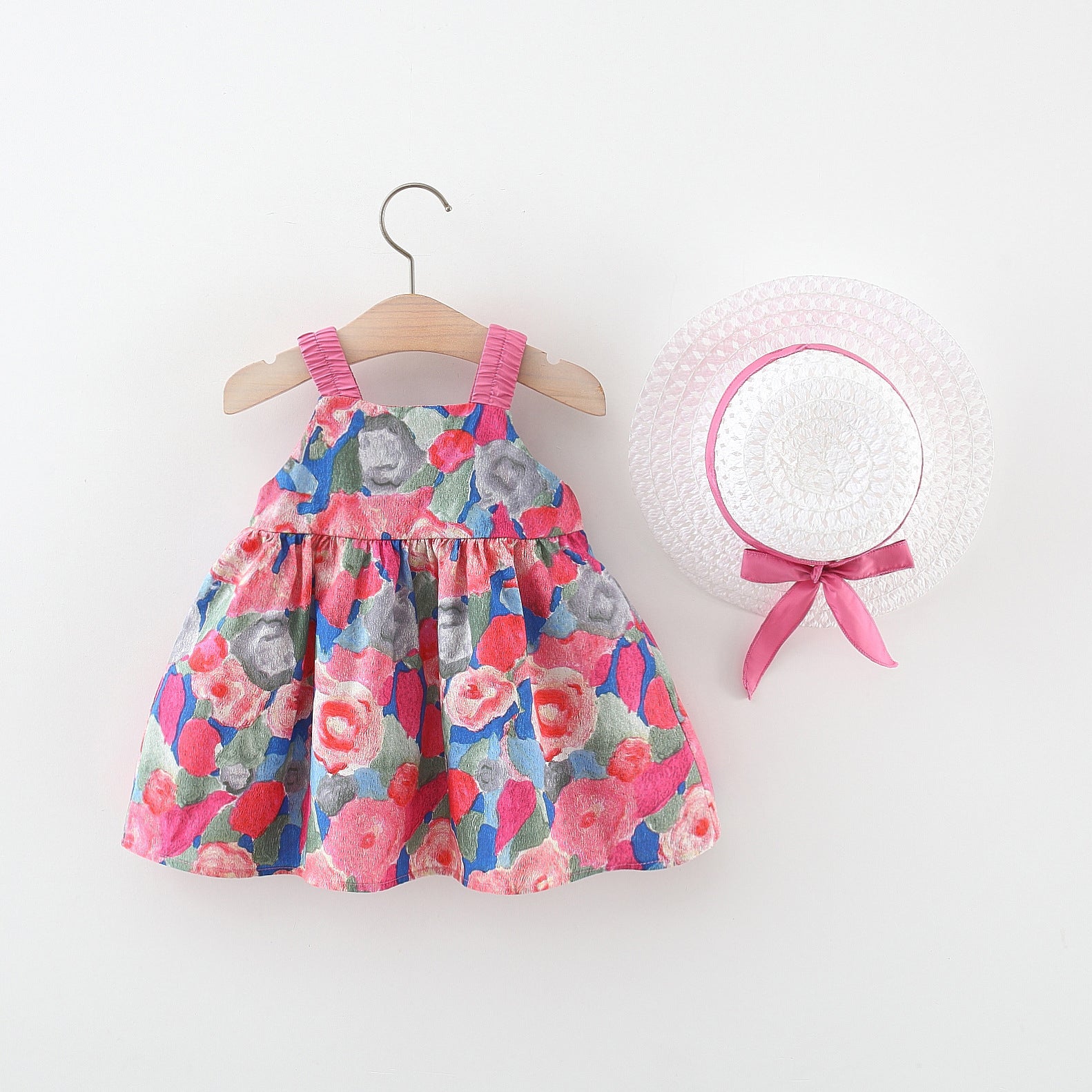Girls Cotton Square Neck Sleeveless Floral Print A-Line Dress