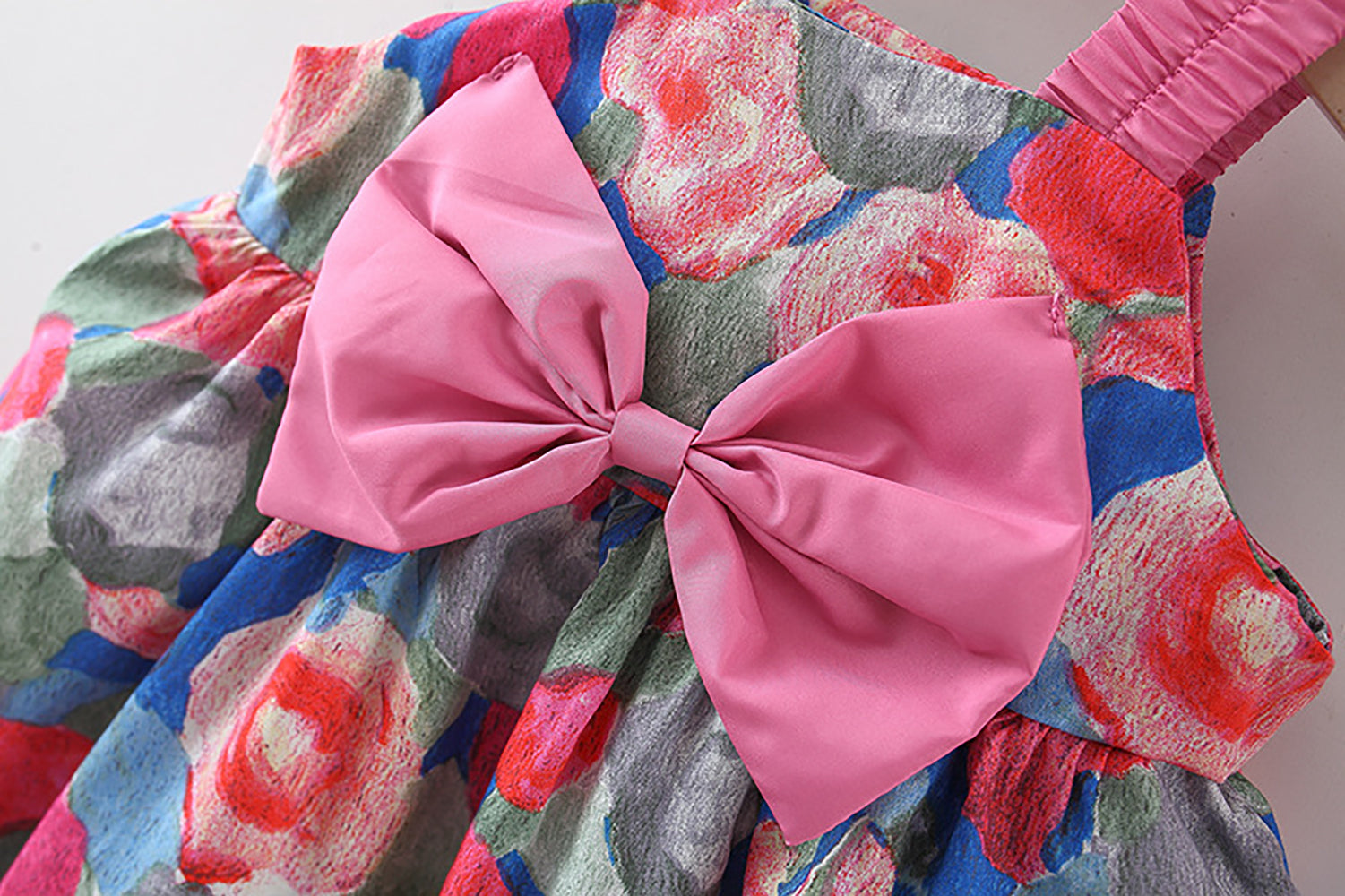 Girls Cotton Square Neck Sleeveless Floral Print A-Line Dress