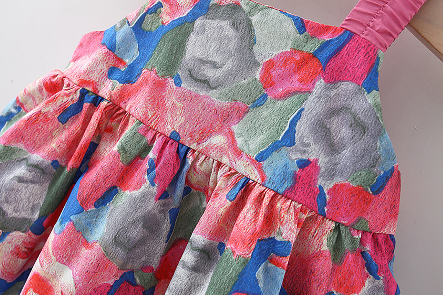 Girls Cotton Square Neck Sleeveless Floral Print A-Line Dress