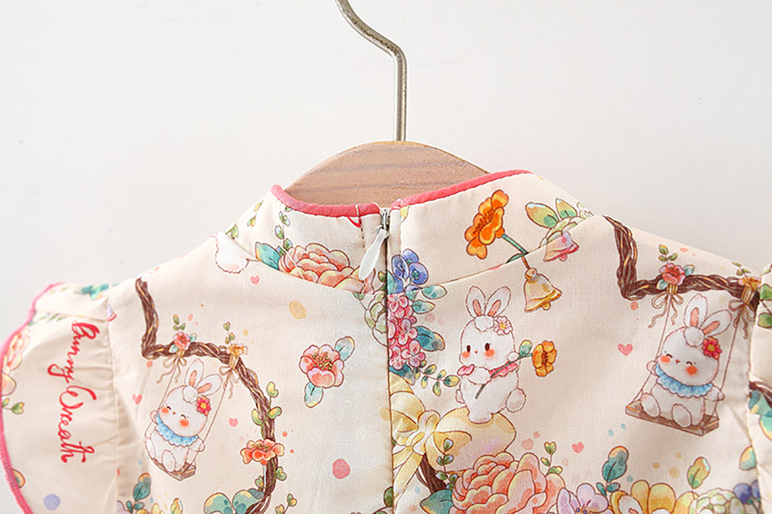 Girls Cotton V-Neck Floral Print Flutter Sleeve A-Line Dress