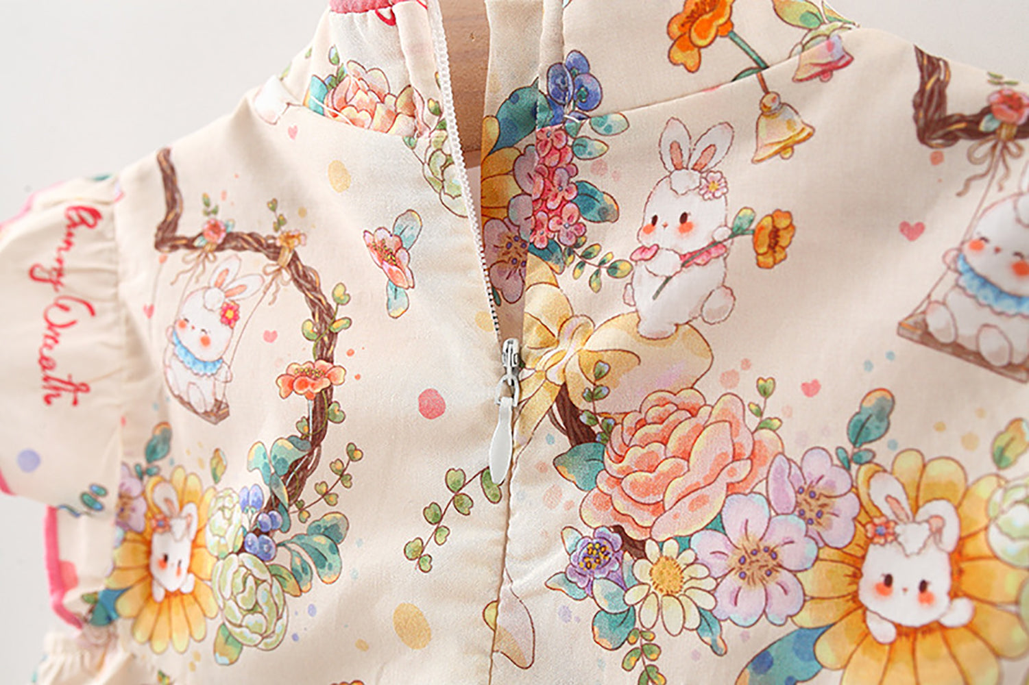 Girls Cotton V-Neck Floral Print Flutter Sleeve A-Line Dress