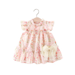 Girls Floral Printed Flared Sleeves Fit & Flared Dress