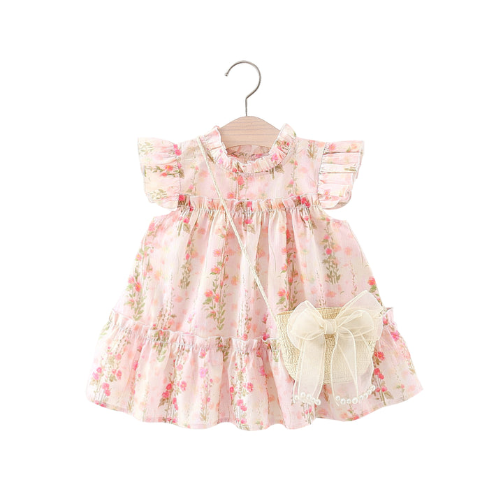 Girls Floral Printed Flared Sleeves Fit & Flared Dress