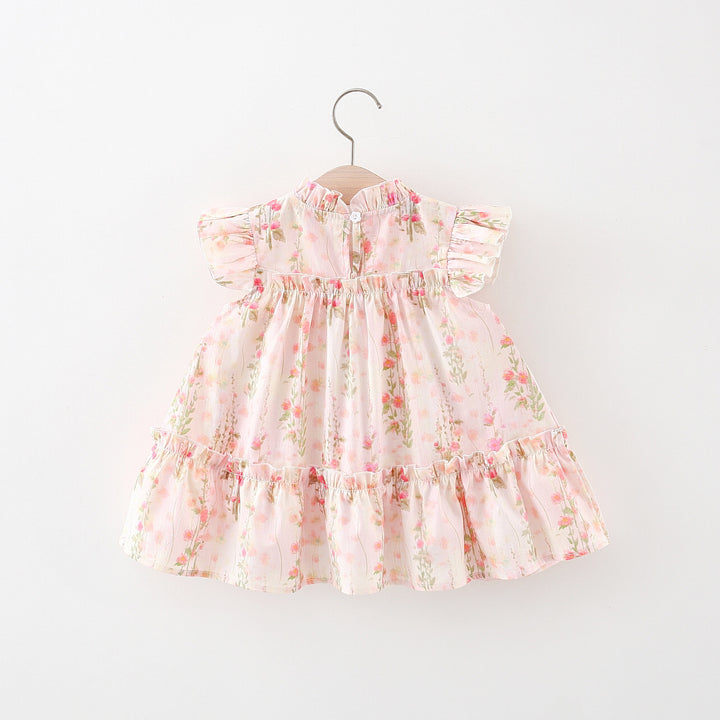 Girls Floral Printed Flared Sleeves Fit & Flared Dress