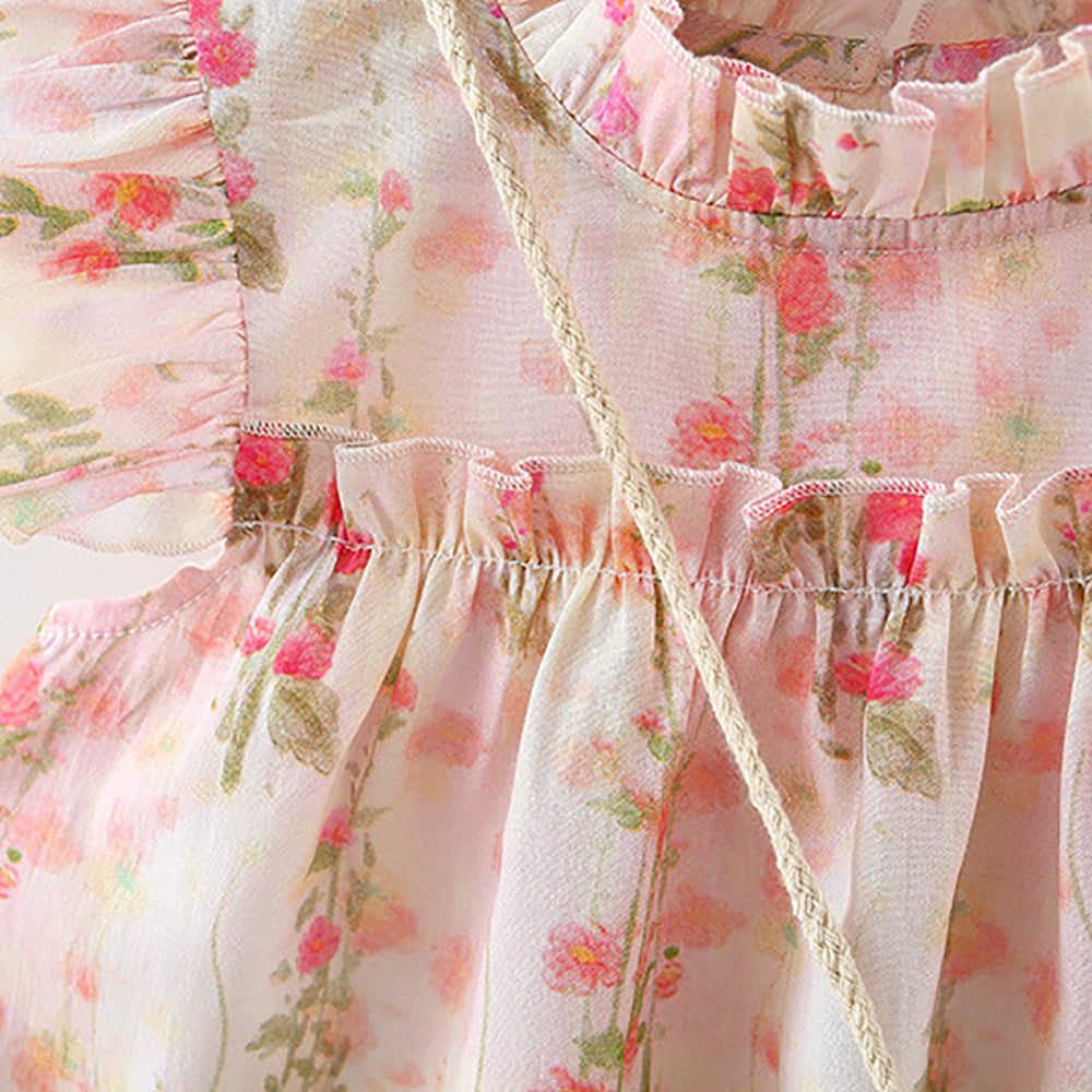 Girls Floral Printed Flared Sleeves Fit & Flared Dress