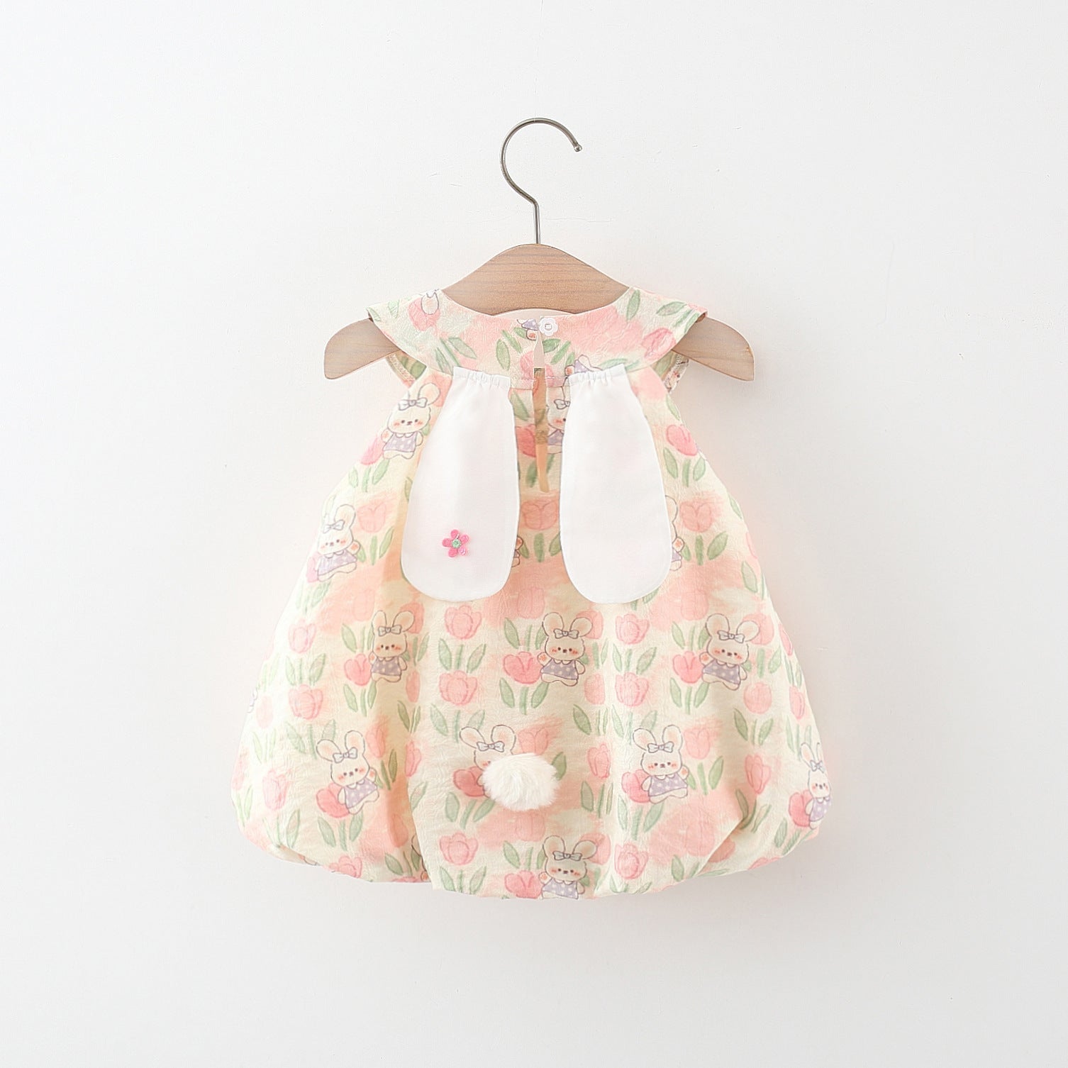 Girls Floral Printed Round Neck Gathered or Pleated A-Line Dress