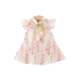 Girls Floral Printed Flared Sleeves A-Line Dress
