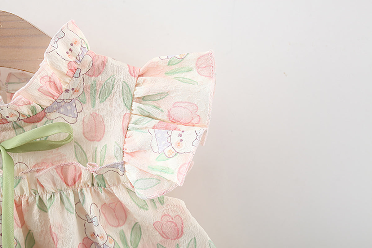 Floral Print Flared Sleeve A-Line Mini Dress