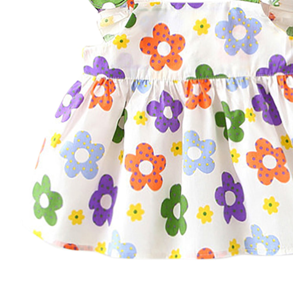Girls Cotton Floral Printed Fit and Flare Dress With Hat