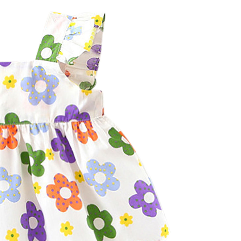 Girls Cotton Floral Printed Fit and Flare Dress With Hat