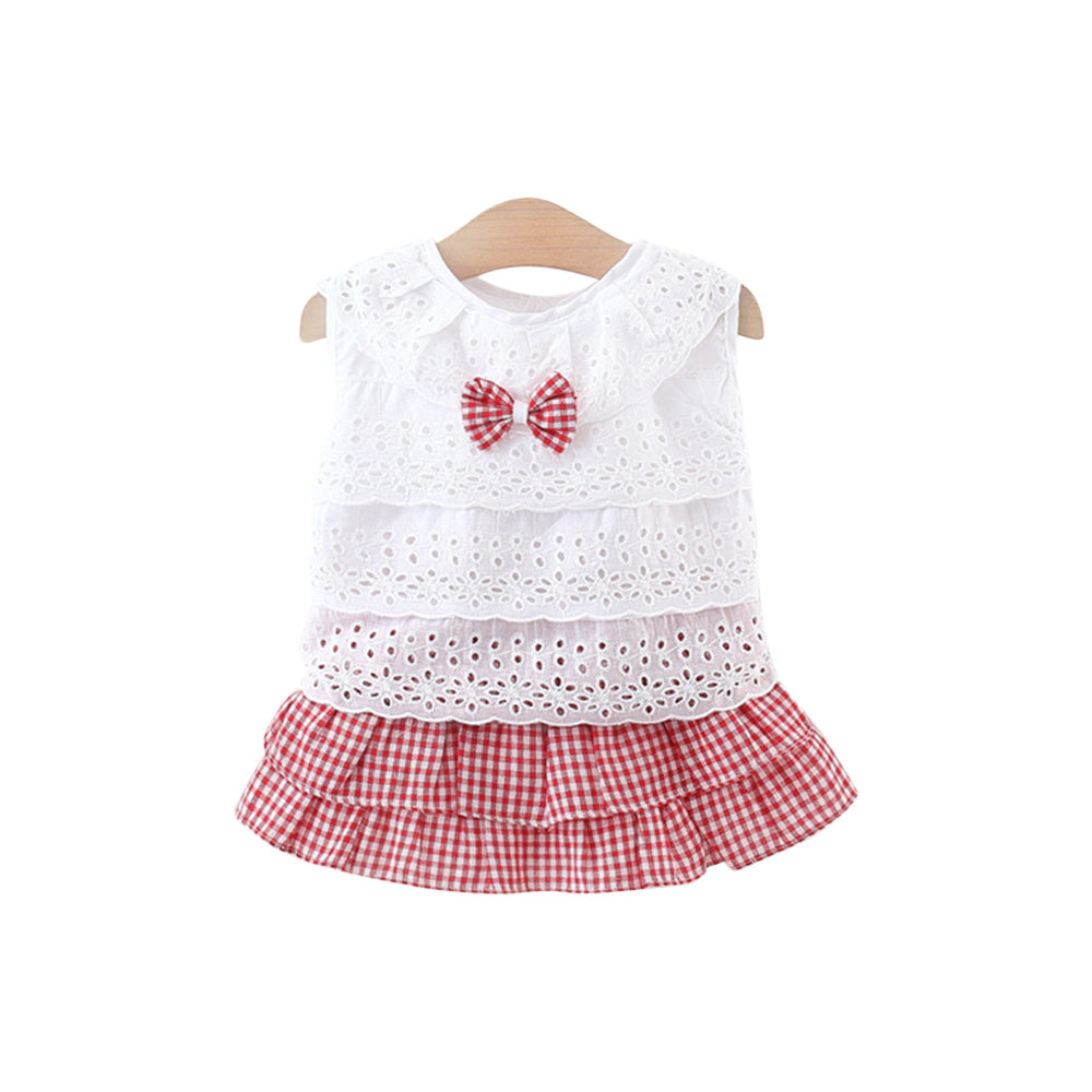 Girls Self Design Round Neck Sleeveless Top With Skirt