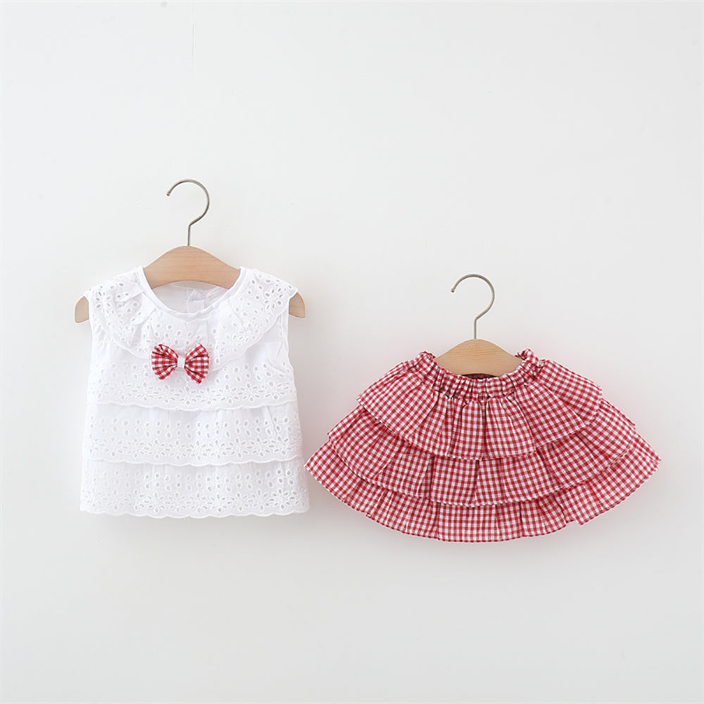Girls Self Design Round Neck Sleeveless Top With Skirt