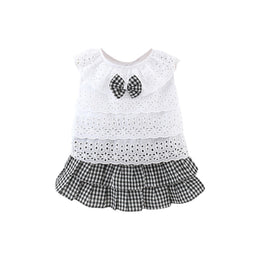 Girls Self Design Round Neck Sleeveless Top With Skirt